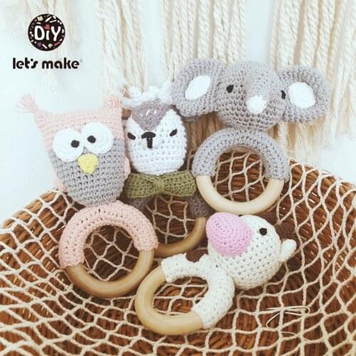 Baby Toys 1pc Wooden Teether Crochet Pattern Rattle Elephant Bell Toy Newborn Amigurumi Teether Knitted Rattles Gift Lets Make