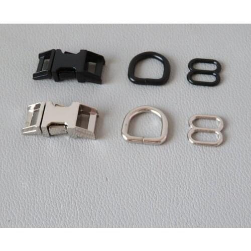 100Sets/Lot 10mm Cat Small Dog Collar Metal D Ring Slider Adjuster Belt Loop Release Buckle Accessory Outdoor Harness Hardware
