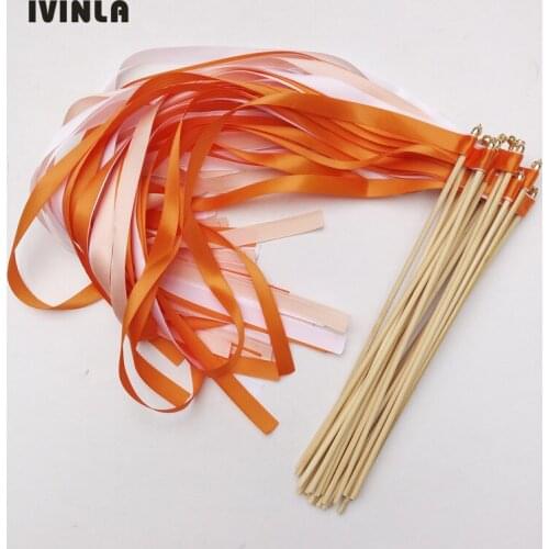 50pcs/lot orange 3 stain wedding ribbion wands Twirling Streamers wedding ribbon stick for wedding decoration