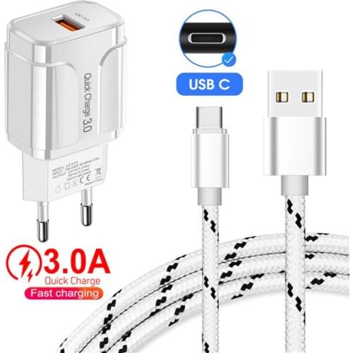 18W Quick Charge Adapter Wall Charger USB Type C Cable For Motorola G10 Power G9 Plus Lenovo K12 Pro Samsung Xiaomi Mobile Phone