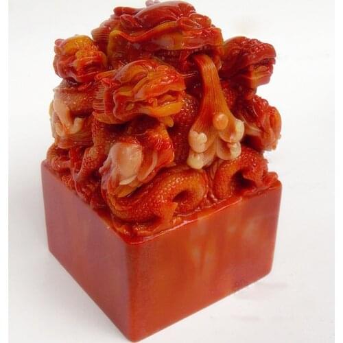 Antique Shoushan Jade Stone Seal Nine Dragon Pattern Jade Seal Baoyin Large Stamp Decoration Gift Factory Direct Shipping