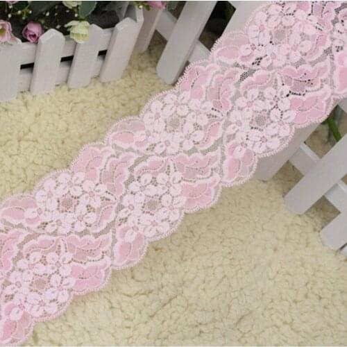 Free Shipping+100% High Quality 9cm Pink Swiss Elastic Laces Fabric Trimming African Lace Fabric Trims for Cloth Christmas DIY