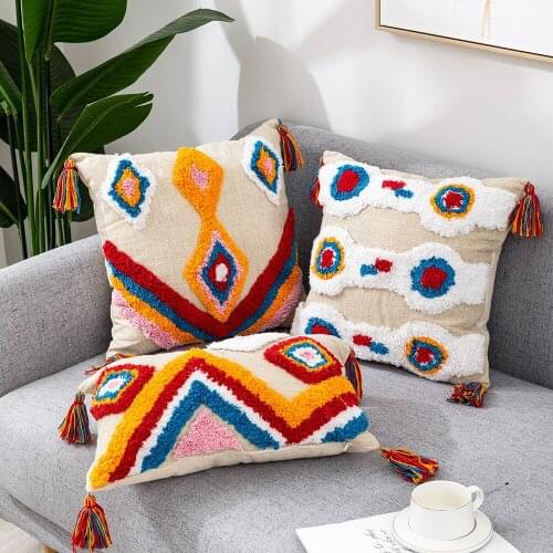 Free Shipping 30*50/45*45cm Embroidered Tufted Tassel Pillow Case Cushion Cover No Core XA20200309-3