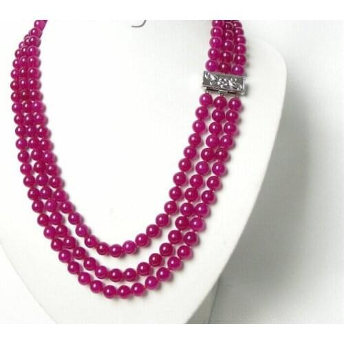 Fast shipping> >>>Genuine 3row 8mm nature round red jade necklace j4148 30% off