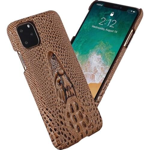 For iPhone 11 Pro Max 5.8 6.1 6.5 Genuine Cowhide Real Leather Back Cover Dragon Head Button Open Male Husband Boy Gift