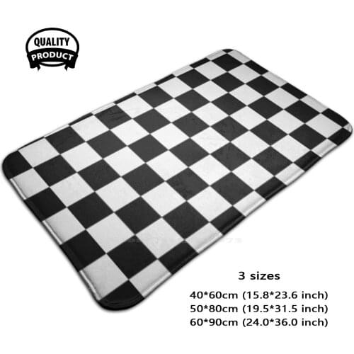 Black And White Square Pattern Soft House Family Anti-Slip Mat Rug Carpet Black And White Chess Pattern Squares Ska
