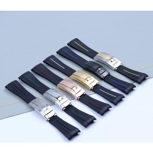 20mm Black Curved End Silicone Rubber Watchband For Role strap Daytona Submarine GMT Bracelet Glidelock Clasp short version