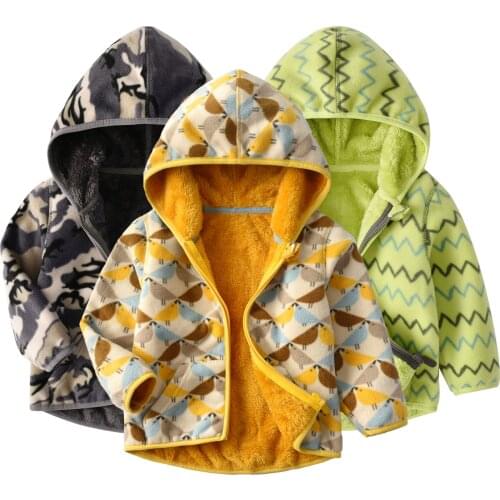 Children Velvet Coat 2020 Autumn Winter Plush Jacket For BoysHooded Warm Dinosaur Print Fleece Coat For Kids Jackets for boys