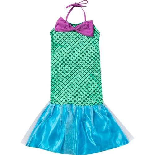 Kids Ariel Little Mermaid Girl Sleeveless Bow Princess Dress Party Cosplay Costume 3-12T