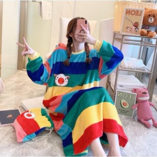 Long Section Warm Facecloth Large Size Pajamas Thickened Padded Nightgown Female Autumn and Winter Sleepwear Women Sleep Dress