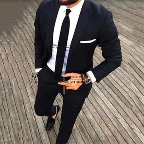 Men Suits 2 Pieces Slim Fit Casual Groomsmen Balck Lapel Business Tuxedos for Formal Wedding Suit trajes de hombre