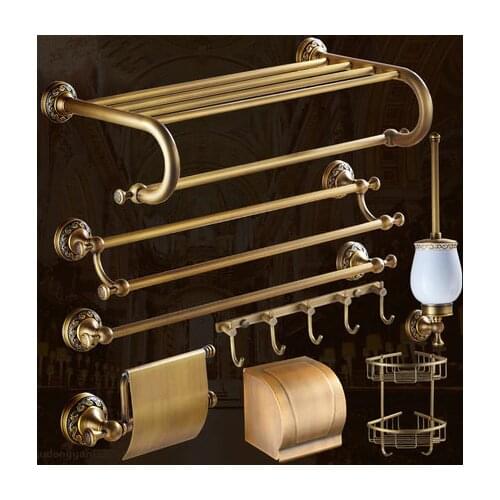 European Antique Solid Brass Pendant Set Bathroom Racks Retro Towel Rack Bathroom Accessories Wall Mounted Bathroom Products