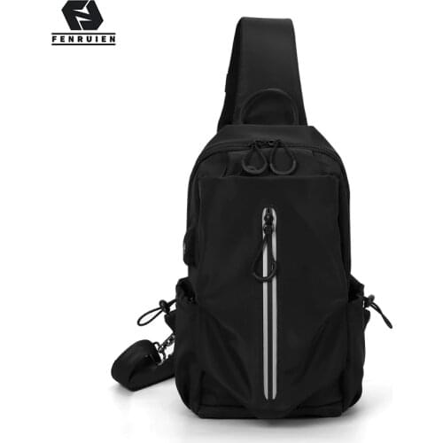 Fenruien Brand Men Fashion Crossbody Bag Casual Water Repellent Male Shoulder Bag USB Charging Short Trip Travel Chest Pack