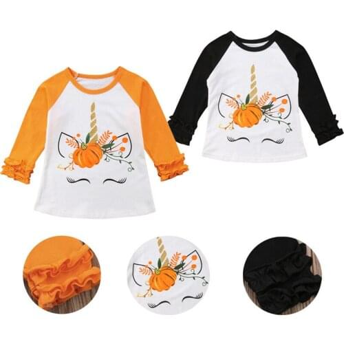 Girls Long Sleeve T-shirt Toddler Kids Clothes Baby Girls Unicorn Print Autumn Halloween T shirts Tops Tees Childrens Clothing