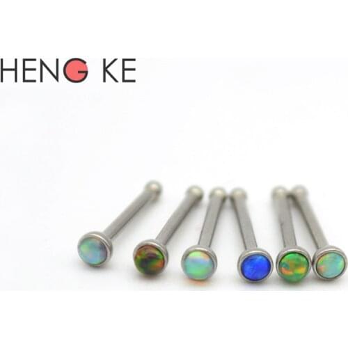 Opal Stone GEM Nose Ring 20G 316L Surgical Steel Nose Stud Body Piercing Jewelry 2mm Bone Straight