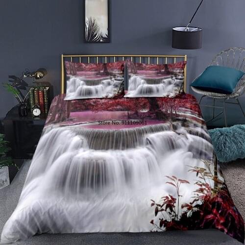 Scenery Waterfall Bedding Set Landscape Painting 3D Printed Single Duvet Quilt Cover Pillowcas Set King Size Home Textiles