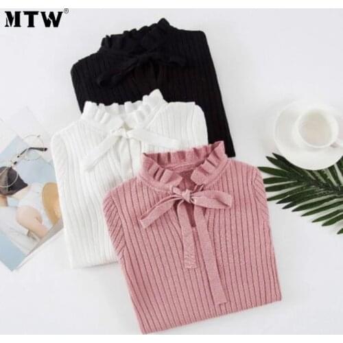 Korean Slim Knitted Sweater Women Autumn Winter Soft Pullover 2020 Casual Solid Bandage Long Sleeve Jumper Tops