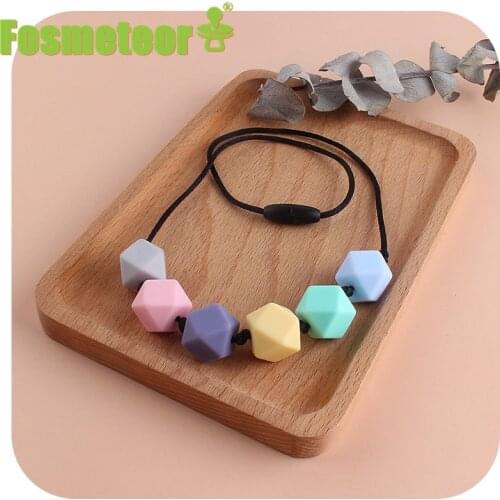 Fosmeteor Food Grade Silicone Pendant Teething Necklace Hexagon Silicone Beads Nursing Teether Necklace Baby Molar Necklace