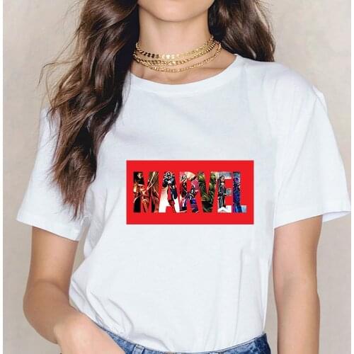 Hot Sale Fashion MARVEL Graphic Top Tee Unisex Harajuku Kawaii T Shirt Women Funny Cartoon Cute T-shirt Female White Casual Tops