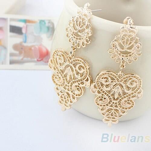 Min. 1pair Retro Vintage Alloy Women Golden Long Bohemian Pierced Earrings 08EW