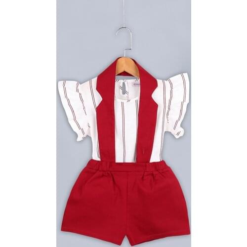 Fashion Little Girl Children Wear 2021 Summer New Female Baby Set Stripe Flying Sleeve Top Overalls Two Sets