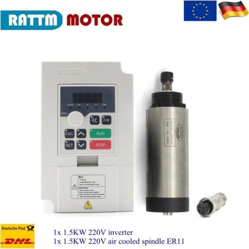 EU free vat AIir cooled spindle 1.5KW CNC Spindle motor ER11/220V 65x205mm with 1.5KW inverter VFD 220V