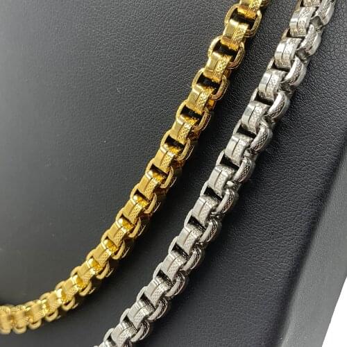 Boxs Necklace Stainless Steel Chains Men Link Rope Chain Necklace Gold Silver Color Jewelry Gifts 5MM