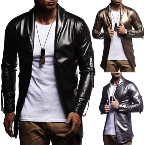 Men Leather Jacket Elastic PU Leather Zipper Motorcycle Jacket for Men