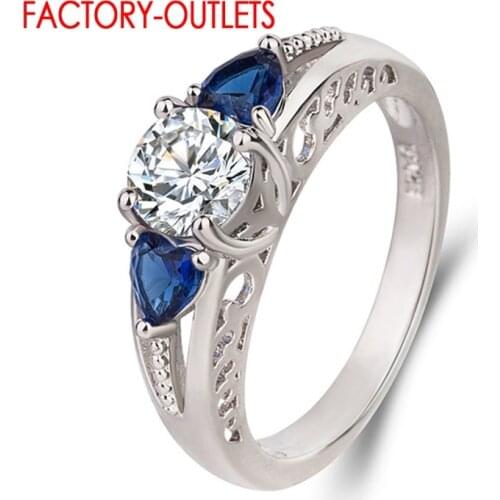 Authentic 925 Sterling Silver Blue Heart Shape Shiny Crystal Finger Rings For Women Fashion Jewelry Anel For Christmas New Years