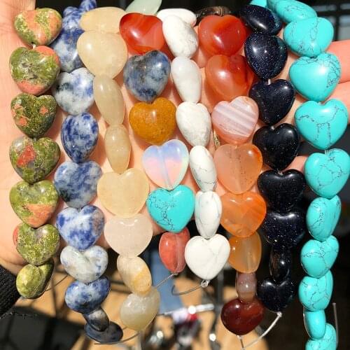 Natural Stone Love Heart Shape Unakite Agates Malachite Jades Loose Beads for Jewelry Making DIY Bracelet Charms Accessories