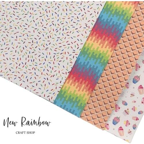 New Rainbow 30x22cm/A4 Desserts Printing faux leatherette Sheet Summer Design for making bows, DIY crafts, earrings making