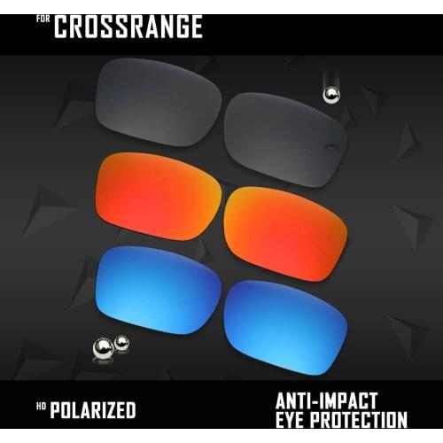 OOWLIT 3 Pairs Polarized Sunglasses Replacement Lenses for Oakley Crossrange OO9361-Black & Fire Red & Ice Blue