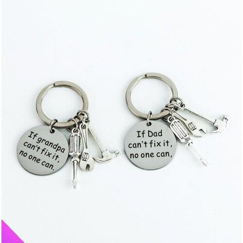Wholesale 5 Keychain stainless steel disc pendant engraved with“If grandpa can't fix it ,no one can