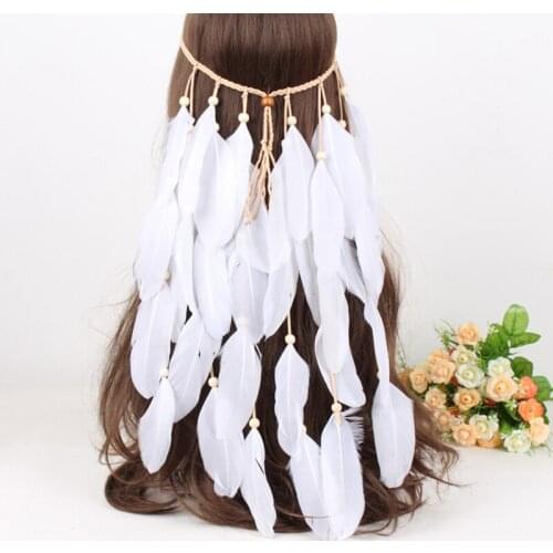 Feather Headband Women Festival Headwear White Bohomia Feather Rope Crown Headdres For Girls Bohemian Indian Feather Hairband