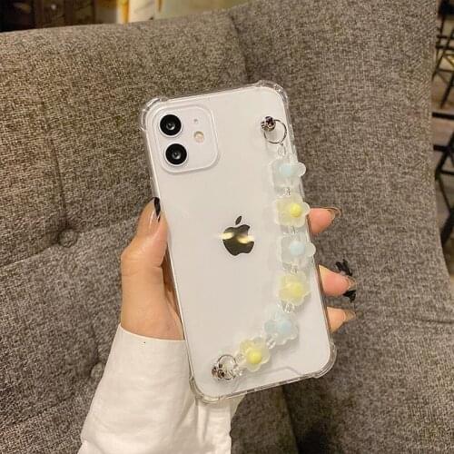 Korea Cute Flower Bracelet Shockproof transparent wrist chain case for iphone 12 Pro Max 12 MiNi 11 XR X XS 7 8 plus 6S SE 2020