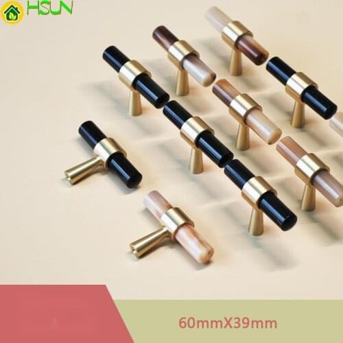 Horn + Brass Furniture Handles Luxury Elegant Door Knobs and Handles for Cabinet Kitchen Cupboard Drawer Pulls Cabinet Knobs