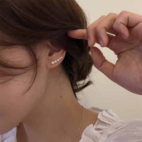 POPACC Korean Version of Design Size Gradient Pearl Earrings Temperament Simple and Compact Personality All-Match Ear Jewelry
