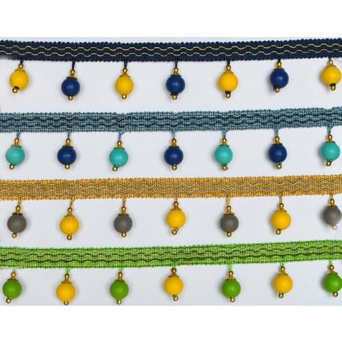 11Meters/pcs 13 colors 5cm wide simple modern high-end curtain lace wood beads hanging spikes curtain trimming accessories W583