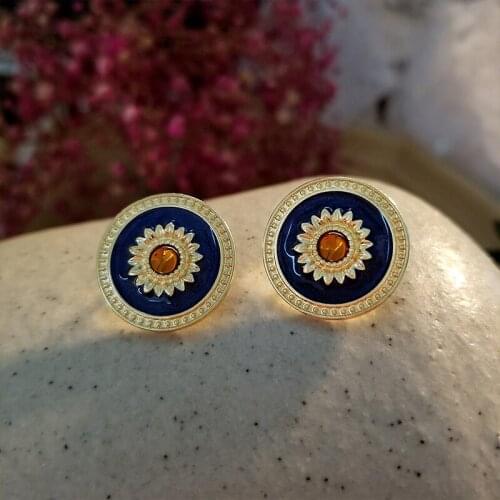 Blue Flower Brooches Round Rhinestone Daisy Brooch Safty Pin Collar Dripping Glaze 2021 New For Women Party Collar Jewelry GiftS