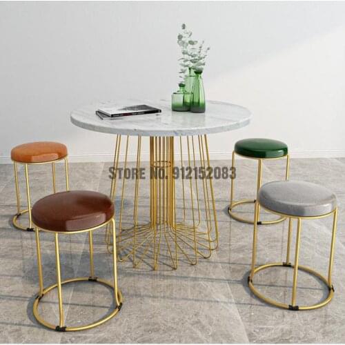 Light luxury iron dining stool home back dining table and chair simple modern net red desk stackable makeup small round stool