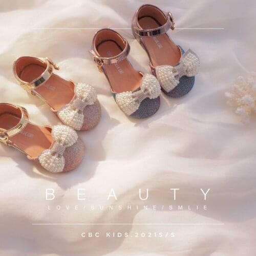 Girls Princess Shoes Ins Pearl New French Bow Shiny Diamond Kindergarten Party Spring and Autumn PU Cn(origin) Rubber Unisex