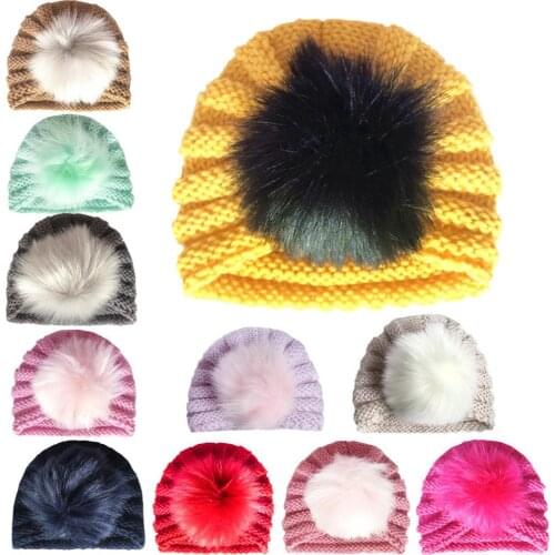 2019 Newborn Baby Boy Girl Knitted Turban Pom Hat Winter Warm Beanie Headwear Cap Baby Soft Hat
