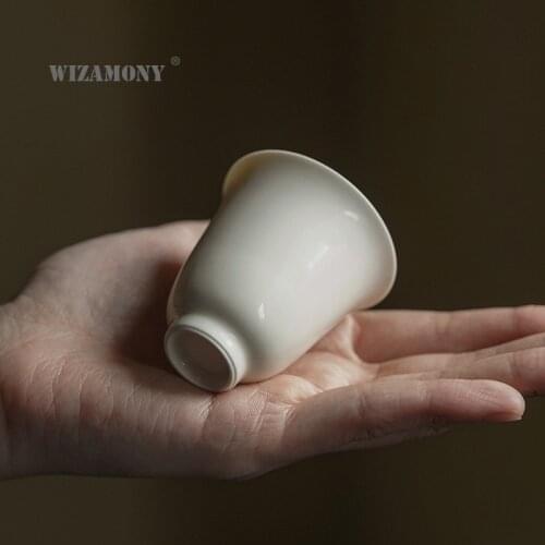 WIZAMONY 2pcs! handmade ceramic tea cup single cup kungfu tea set tea cup apricot white glaze thin fetal flower cup Huashen cup