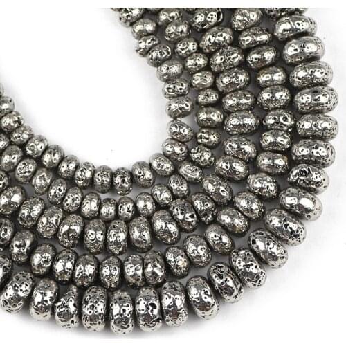 YHBZRET Antique White Gold Natural Lava Stone volcanics 6/8/10MM Flat Round beads for Jewelry making bracelets Accessories diy