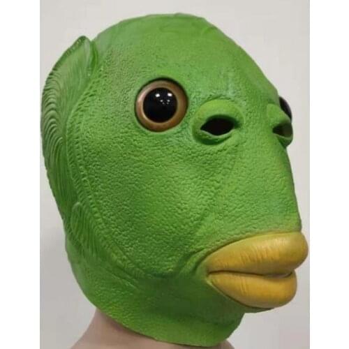 Funny cosplay costume unisex adult female man carnival party green fish head mask headdress teasing toy gift