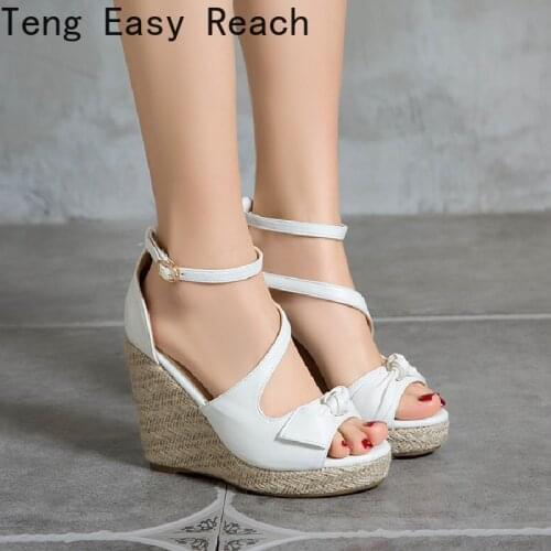Wedge Sandals For Women Summer Shoes Fashion Knitted High Heels Gladiator Sandals Casual White Party Shoe Woman Large Size 45 46