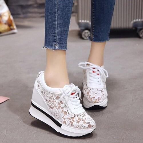 SLYXSH Hot Sales 2019 Summer New Lace Breathable Sneakers Women Shoes Comfortable Casual Woman Platform Wedge Shoes