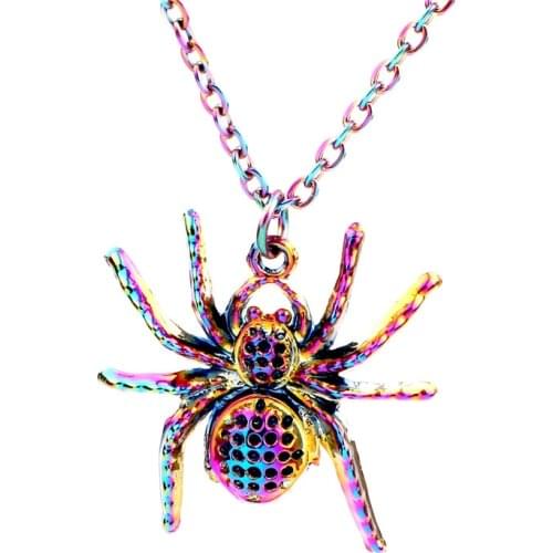 1pcs Rainbow Color Zinc Alloy Spider insect Necklace women Female jewelry Collar free Stainless steel chain 20