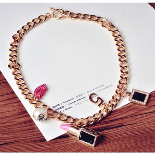 Korean heavy metal chian choker necklace for women rose crystal kiss party jewelry outlet cheap wholesale