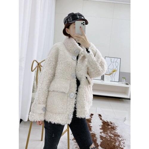 OFTBUY 2021 Winter Jacket Women Real Fur Coat Sheep Shearing Short Lambswool Coat Female Motorcycle Outerwear Streetwear Casual